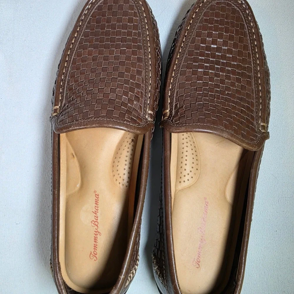 Tommy Bahama Orson Woven Leather Loafers Venetian Brown Mens 10.5 Slip On Shoe